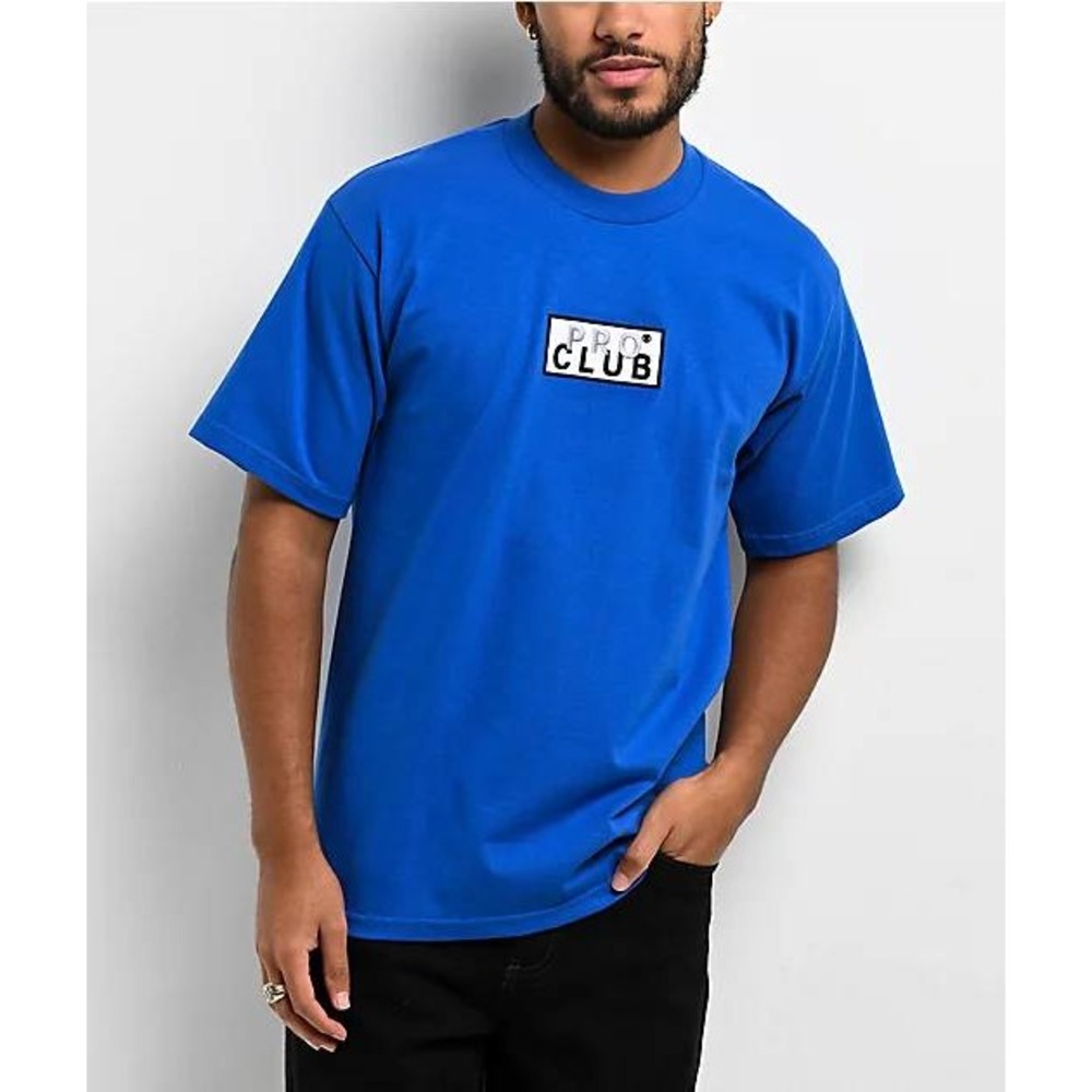 Pro Club Heavyweight Mens Large Royal Blue Box Logo Short Sleeve T-Shirt Tee